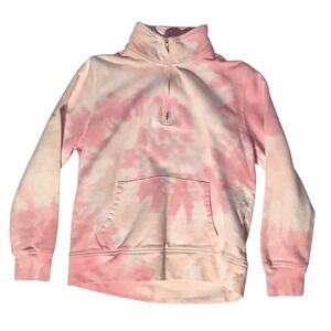 J Crew 1/4 Zip Tie Dye Pullover Sweatshirt Sm Pink White Preppy‎ Y2K Barbiecore